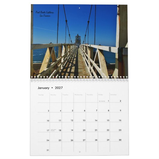 色のカリフォルニア カレンダー (1月 2027)