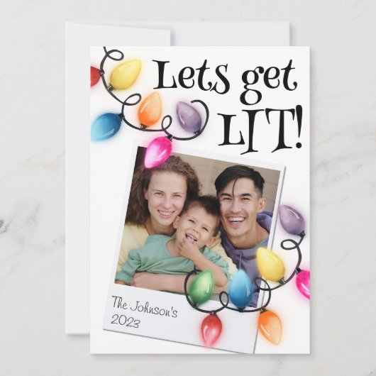 色のクリスマスライト写真クリスマス シーズンカード (正面)