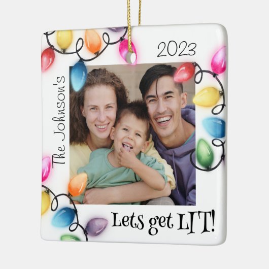 色のクリスマスライト写真クリスマス セラミックオーナメント (左)