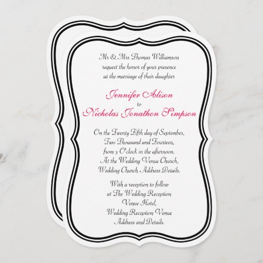 色のシンプルな二重ボーダー定形結婚式 招待状 (正面/裏面)