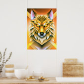 色のジオメトリックウルフ鮮やかイラストレーション ポスター (キッチン)