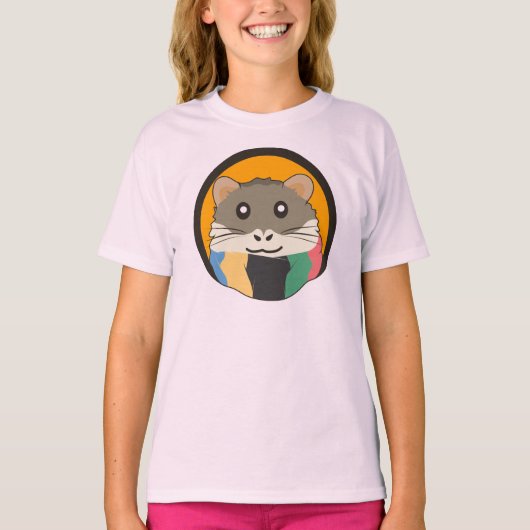 色のスカーフが付いた数々のかわいい漫画のハムスター Tシャツ (正面)