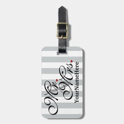 色のストライプをカスタマイズName Click氏および夫人 ラゲッジタグ (正面縦)