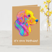 色のハッピーバースデーのゴールデン・リトリーバー カード (黄色い花)