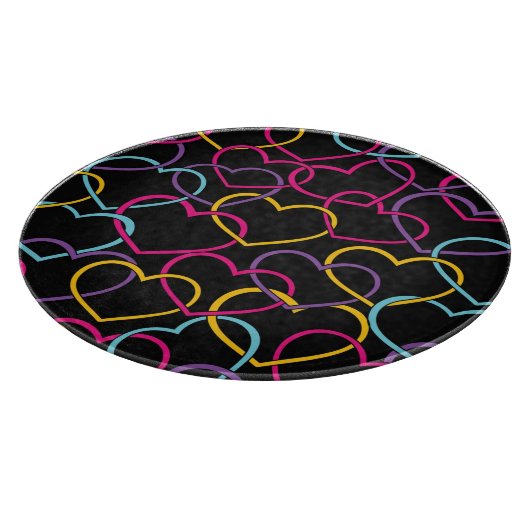 色のハートが付いているバレンタインパターン カッティングボード (角)