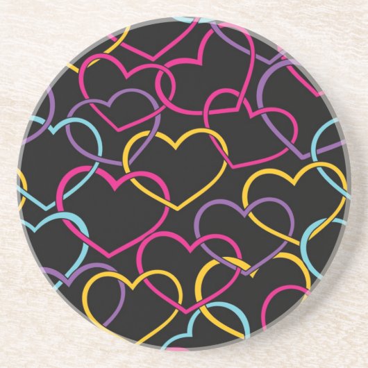 色のハートが付いているバレンタインパターン コースター (正面)
