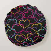 色のハートが付いているバレンタインパターン ラウンドクッション (裏面)