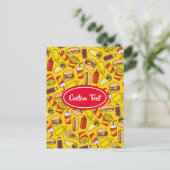 色のファーストフードのアイコンのパターン ポストカード (スタンド正面)