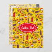 色のファーストフードのアイコンのパターン ポストカード (正面/裏面)