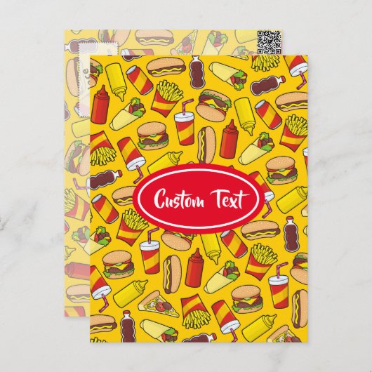 色のファーストフードのアイコンのパターン ポストカード (正面/裏面)