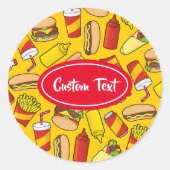 色のファーストフードのアイコンのパターン ラウンドシール (正面)