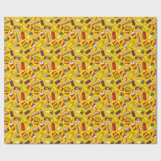 色のファーストフードのアイコンのパターン ラッピングペーパー (フラット)