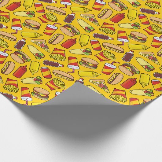 色のファーストフードのアイコンのパターン ラッピングペーパー (角)