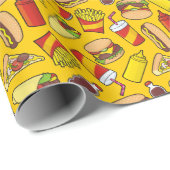 色のファーストフードのアイコンのパターン ラッピングペーパー (ロールコーナー)