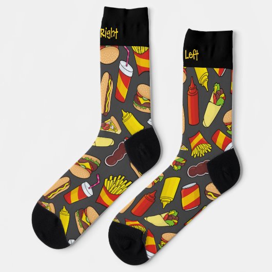 色のファーストフードのアイコン柄ソックス ソックス (左)