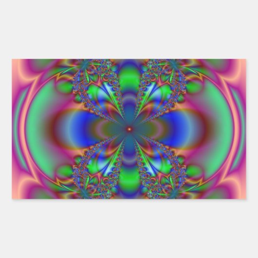 色のフラクタル数々のフラワー 長方形シール (正面)