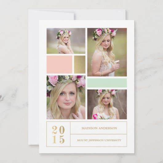 色のブロックのピンク及びミント|の卒業の招待状 招待状 (正面)