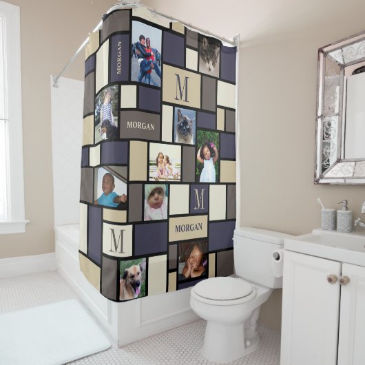 色のブロックの沿岸平静10の写真の上品のモノグラム シャワーカーテン (インサイチュ)