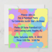 色のペンキの(ばちゃばちゃ)跳ねるのペイントボールのパーティの招待状 招待状 (裏面)