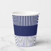 色のポップ・アートのストライプ – 青と白 紙コップ (裏面)