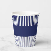 色のポップ・アートのストライプ – 青と白 紙コップ (正面)