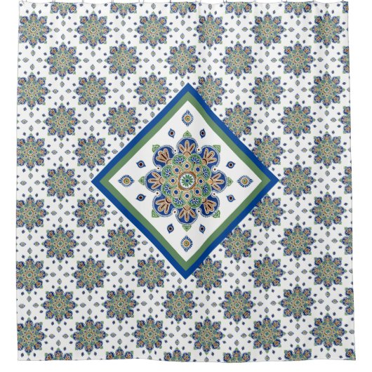 色のメダリオン数々の付きシャワーカーテン シャワーカーテン (正面)