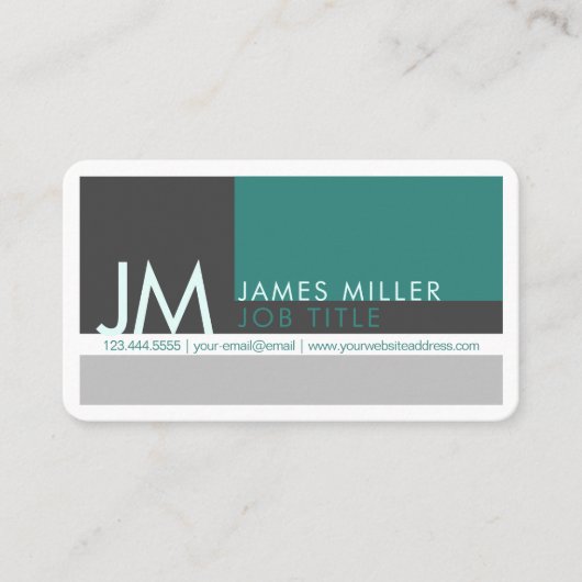 色のモダンブロック |グリーングレーホワイトビジネス 名刺 (正面)