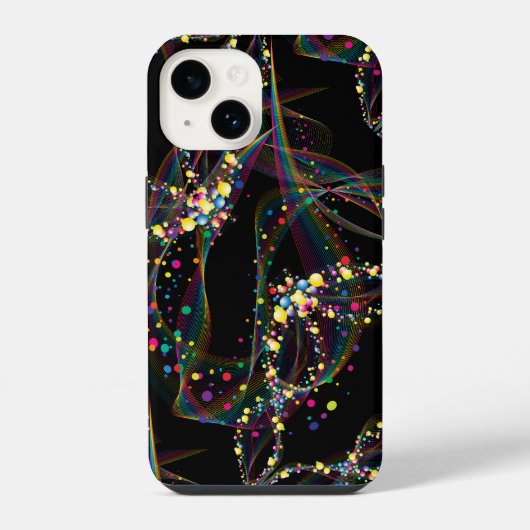 色の中で渦巻数々のく泡パターン黒BG iPhoneケース (裏面)
