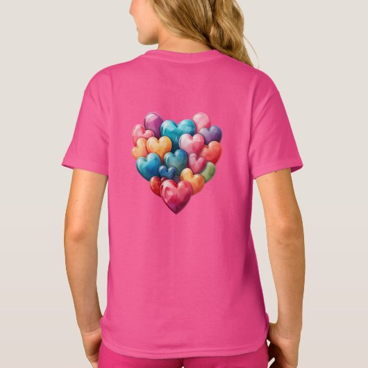色の付いた愛数々ののハート Tシャツ (裏面)