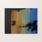 色の付いた空とオークの木の馬 ジグソーパズル (横)