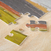 色の付いた背景に黄色数々のとオレンジの円 ジグソーパズル (側面)