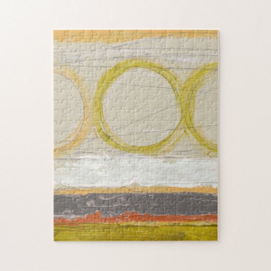 色の付いた背景に黄色数々のとオレンジの円 ジグソーパズル (縦)