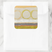 色の付いた背景に黄色数々のとオレンジの円 スクエアシール (バッグ)