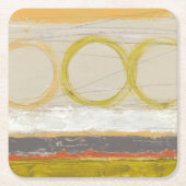 色の付いた背景に黄色数々のとオレンジの円 スクエアペーパーコースター (正面)