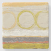 色の付いた背景に黄色数々のとオレンジの円 ストーンコースター (正面)