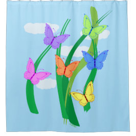色の付いた蝶と空 シャワーカーテン