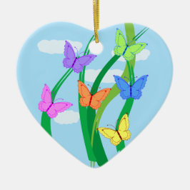 色の付いた蝶と空 セラミックオーナメント
