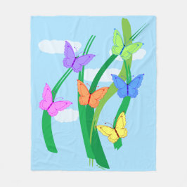 色の付いた蝶と空 フリースブランケット