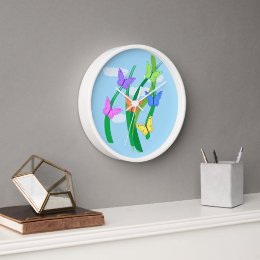 色の付いた蝶と空 壁時計 (オフィス)