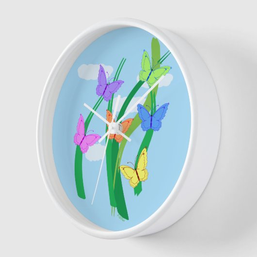 色の付いた蝶と空 壁時計 (傾斜)