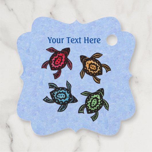 色の付いた貝殻に4匹のウミガメの抽象芸術マーク フェイバータグ (裏面)