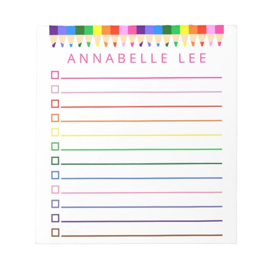 色の付いた鉛筆リストのパーソナライズ ノートパッド (正面)