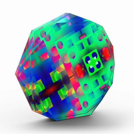 色の付いた長方形に穴が開き、中央に沈む フォトブロック (左)