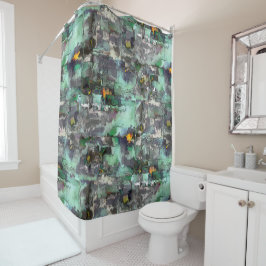 色の偽の岩は、ミントグリーンを支配して灰色 シャワーカーテン