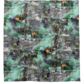 色の偽の岩は、ミントグリーンを支配して灰色 シャワーカーテン (正面)