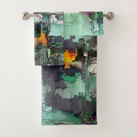 色の偽の岩は、ミントグリーンを支配して灰色 バスタオルセット (インサイチュ)