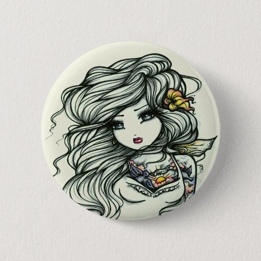 色の入れ墨の女の子の妖精のファンタジーの穿孔器 缶バッジ (正面)