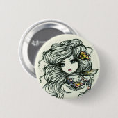 色の入れ墨の女の子の妖精のファンタジーの穿孔器 缶バッジ (正面&裏面)