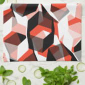 色の変わった部分を持つ多数の六角形、明るい赤 キッチンタオル (折り畳み)