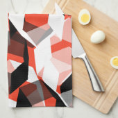 色の変わった部分を持つ多数の六角形、明るい赤 キッチンタオル (四つ折り)
